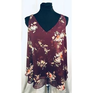 Lane Bryant maroon 2 layer chiffon swing tank 14